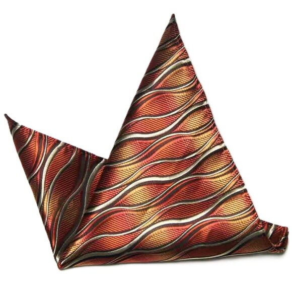 Gascoigne Pocket Square Orange Brown White Wavy Stripes Pattern Men's - Picture 2 of 2
